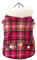 Pink Fur Trimmed Tartan Chihuahua Coat