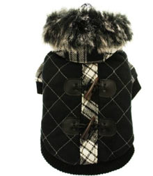 black duffle coat with hood luxury chihuahua dog coat