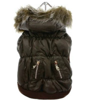 quilted dog parka with detachable hood in black
